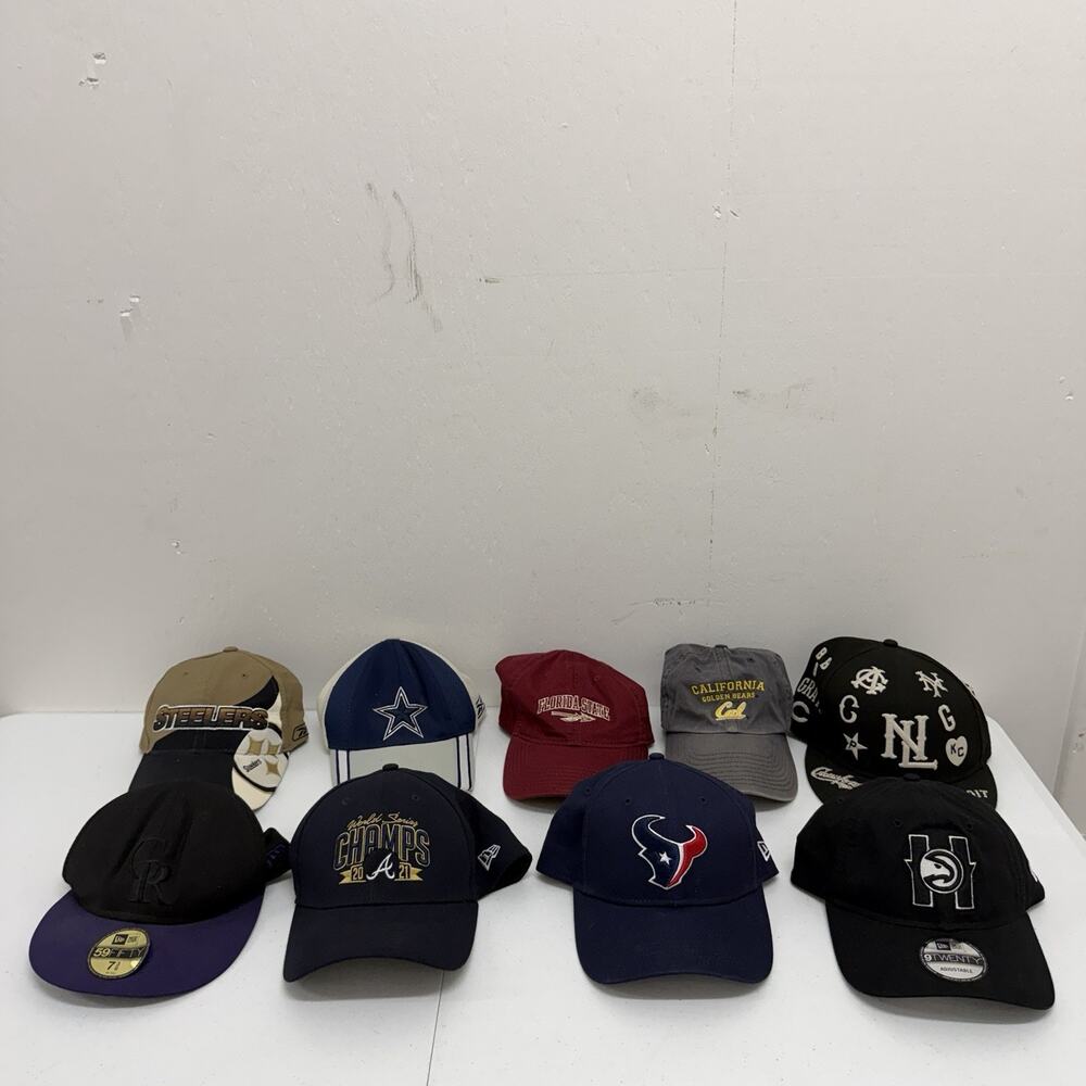 Sports Hat Lot 9pc New Era Ebbets Field Flannels Reebok MLB NFL NBA Caps Bundle